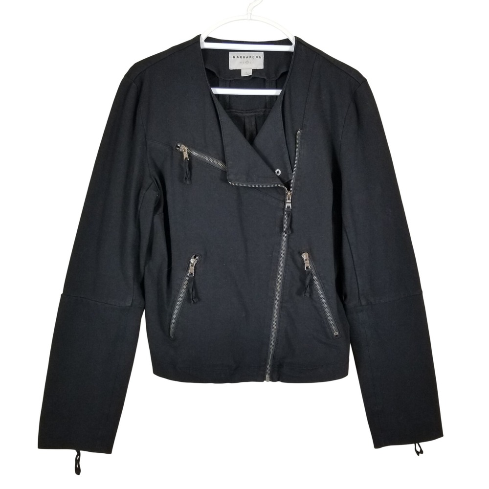 Marrakech Womens Black Cotton Blend Moto Jacket Asymmetrical Zip Size L 90221-WB